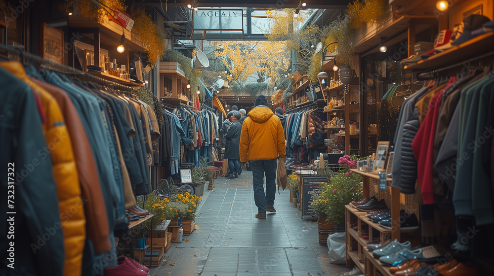 Fototapeta premium Shopping in a second-hand clothing store.