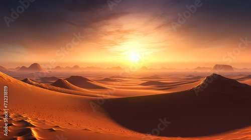 Sand dunes in desert landscape, 3d rendering of beautiful desert