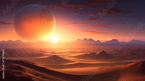 Sand dunes in desert landscape, 3d rendering of beautiful desert