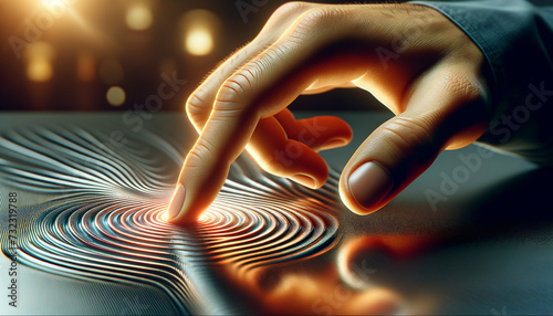 Haptic Feedback: Vibrant, Detailed Close-Up of Hand Touching Reactive Surface photo