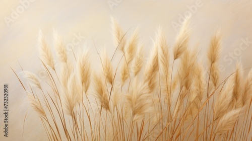 Reeds on a beige background.Fluffy pompas grass. Background of reed panicles.Abstract texture. A place for the text.