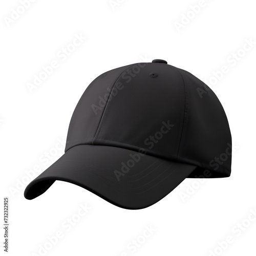  black baseball cap mockup front view, png file of isolated cutout object on transparent background.