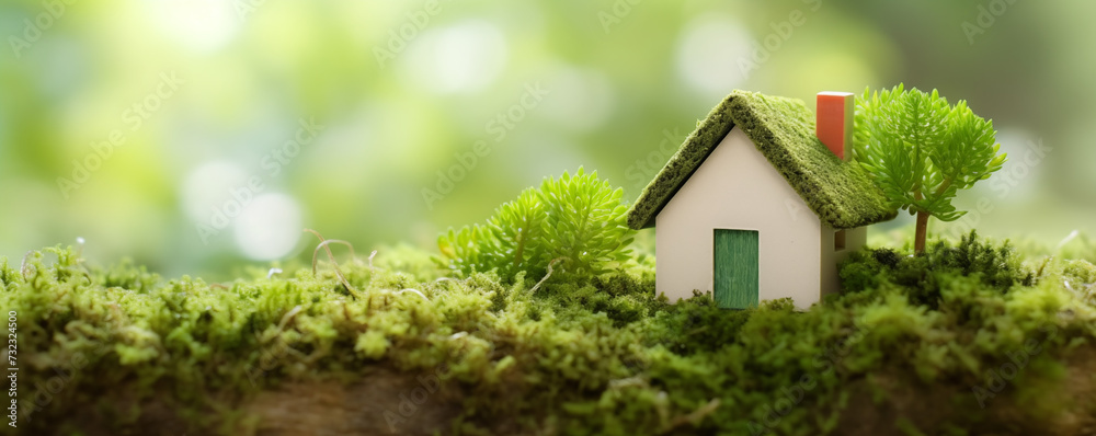 Eco Friendly House On Moss In Garden