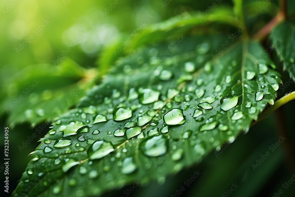 Green leafs with water droplets on them Green leafs with water droplets on them