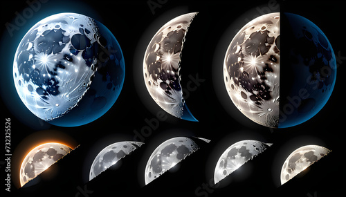 science phases of the moon icon and clipart isolated on a black background photo