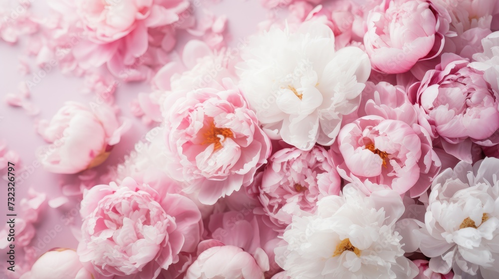 Beautiful background of fresh pink peonies in full bloom, close-up, top view. The concept of a happy Mother's Day, birthday or Valentine's Day greeting card. Beautiful background of fresh pink peonies in full bloom, close-up, top view. The concept of a happy Mother's Day, birthday or Valentine's Day greeting card.