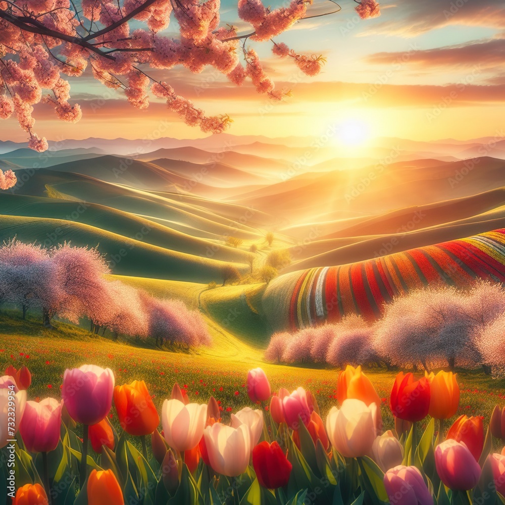 Φωτογραφία Close-up of a picturesque Easter sunrise illuminating rolling hills dotted with