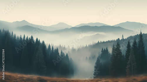 Lush green forest, vibrant green plants in the forest