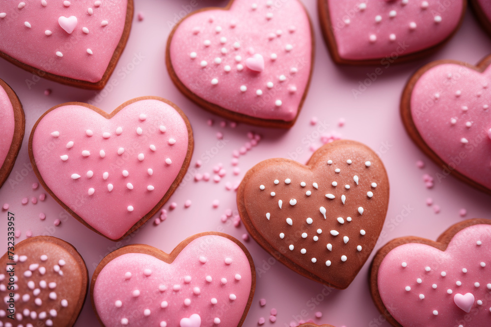 Heart gingerbread. Valentine's day background. Background of hearts Heart gingerbread. Valentine's day background. Background of hearts