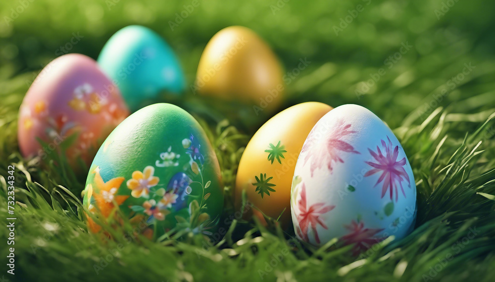 Nature's Palette: Easter Eggs Nestled in Greenery