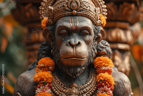 Happy Hanuman Jayanti Concept. Hindu God Hanuman extreme closeup. Generative AI
