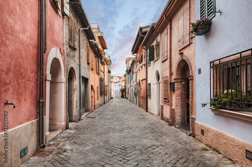 Rimini, Emilia Romagna, Italy. Picturesque street in the ancient San Giuliano district with its colorful houses