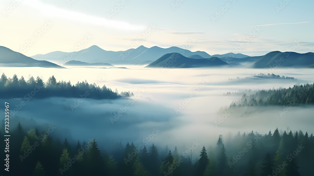 Obraz premium Forest landscape, exotic foggy forest