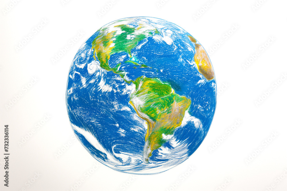 Drawing of Planet Earth on a White Background, Earth Day Illustration