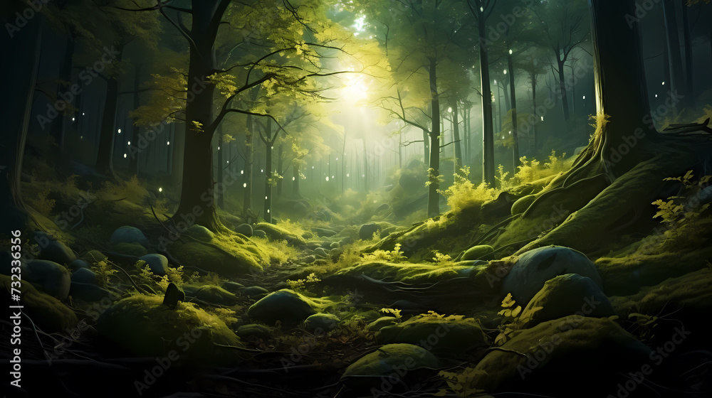 Obraz premium Forest landscape, exotic foggy forest
