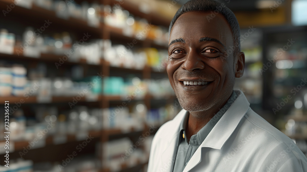 Smiling african american male pharmacist doctor in retail store Smiling african american male pharmacist doctor in retail store