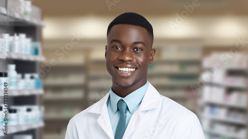 Smiling african american male pharmacist doctor in retail store