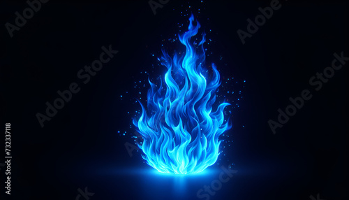 The cool blaze of neon blue flames set against a black void, ideal for fantasy themes or to represent abstract concepts of burning passion.
Generative AI. photo