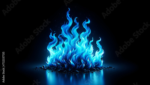 The cool blaze of neon blue flames set against a black void, ideal for fantasy themes or to represent abstract concepts of burning passion.
Generative AI. photo