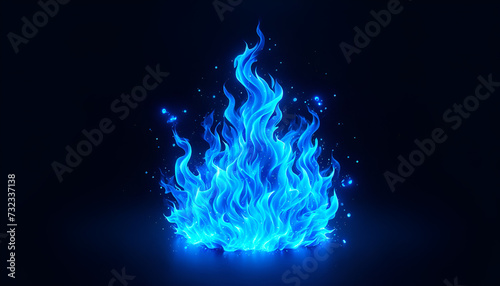 Abstract art of flickering blue flames against a dark background, depicting a cool yet intense inferno for dramatic and artistic compositions.
Generative AI. photo