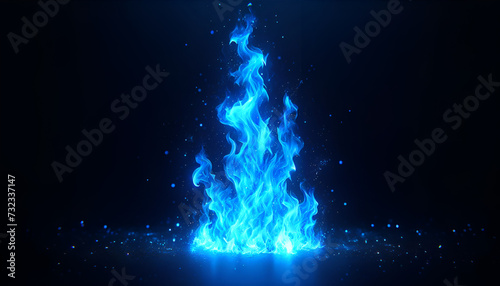 Abstract art of flickering blue flames against a dark background, depicting a cool yet intense inferno for dramatic and artistic compositions.
Generative AI. photo