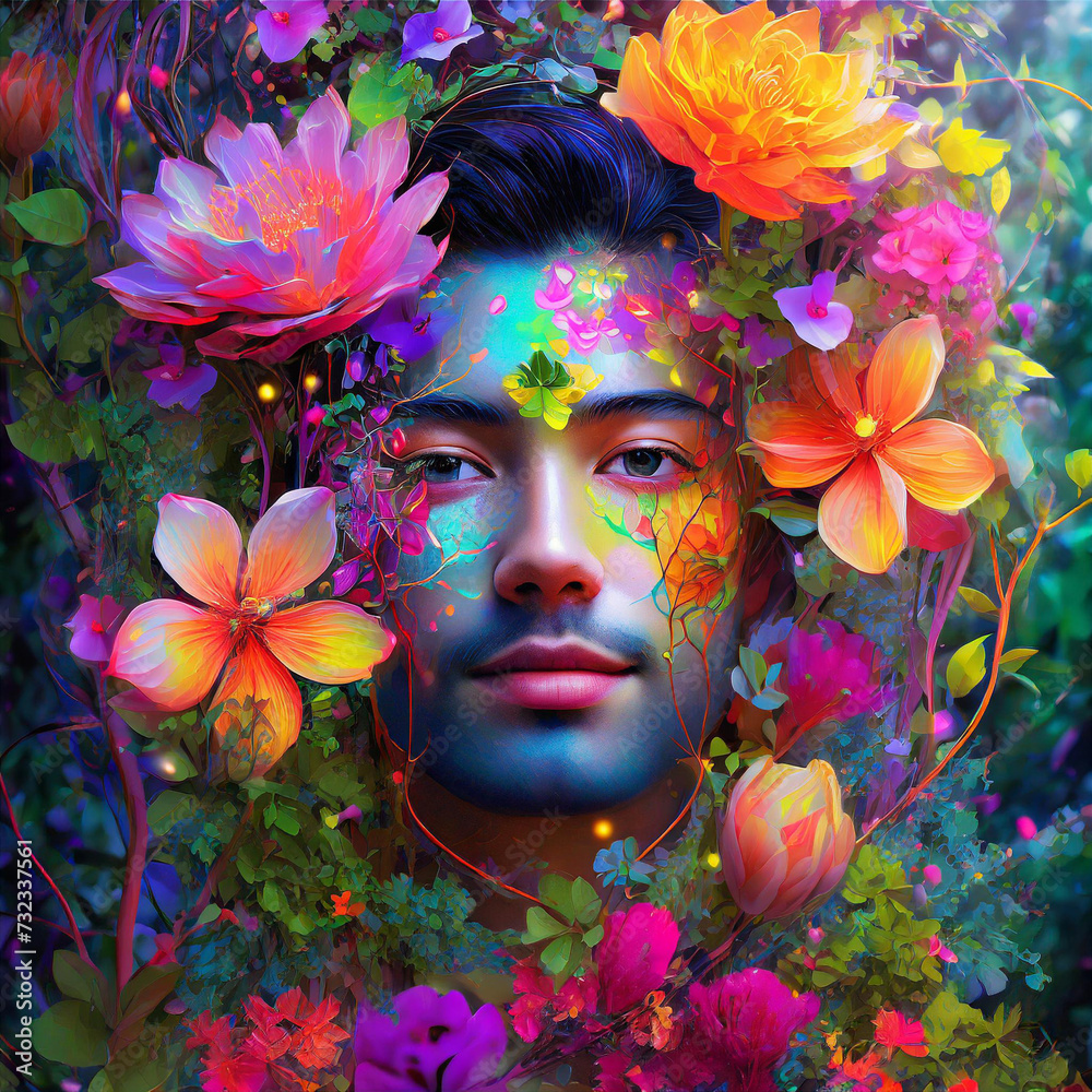 A Person Enveloped in Vivid Blossoming Flowers A Person Enveloped in Vivid Blossoming Flowers