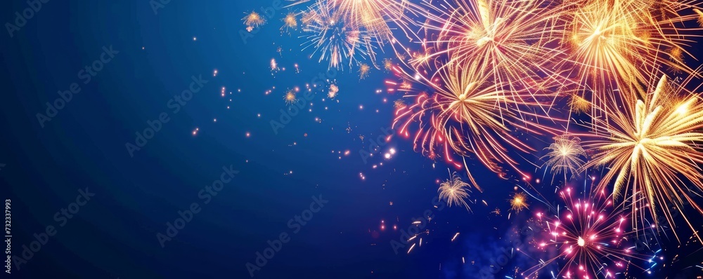 Fireworks sparkle in the night, banner with copy space, Generative AI Fireworks sparkle in the night, banner with copy space, Generative AI