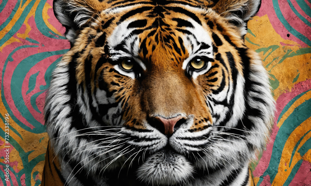 Obraz premium Fantasy Illustration of a wild animal tiger. Digital art style wallpaper background.