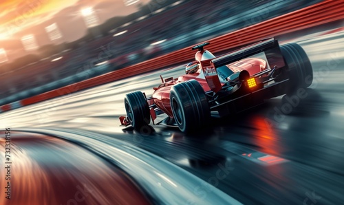Formula One racing car moving on the race, banner with copy space, Generative AI © SOLO PLAYER