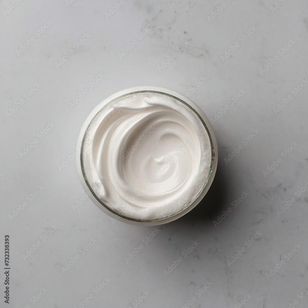 Top View White Cosmetic Gel in Glass Container Top View White Cosmetic Gel in Glass Container
