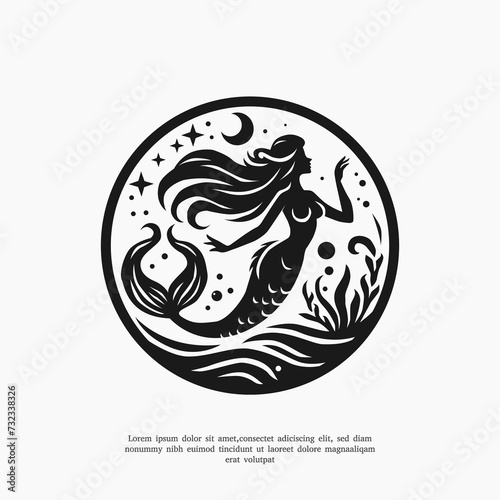silhouette mermaid logo design template