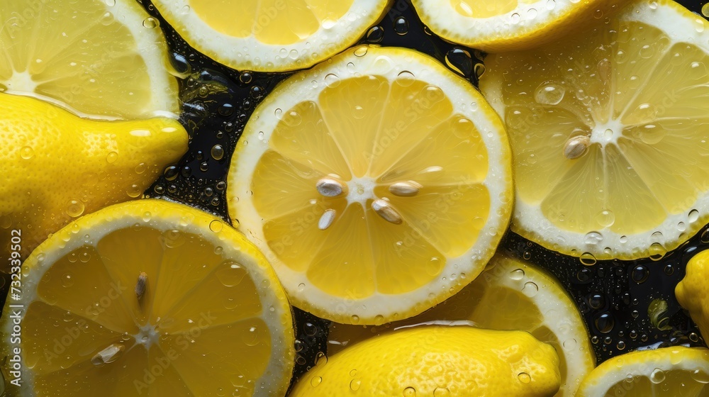 Ripe juicy lemons and green leaves. Creative summer minimalistic background. Top view, place for text. Fruits are rich in vitamins. Ripe juicy lemons and green leaves. Creative summer minimalistic background. Top view, place for text. Fruits are rich in vitamins.