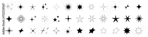 Set of star shapes. Retro futuristic sparkle icons collection. Vector set of Y2K style.