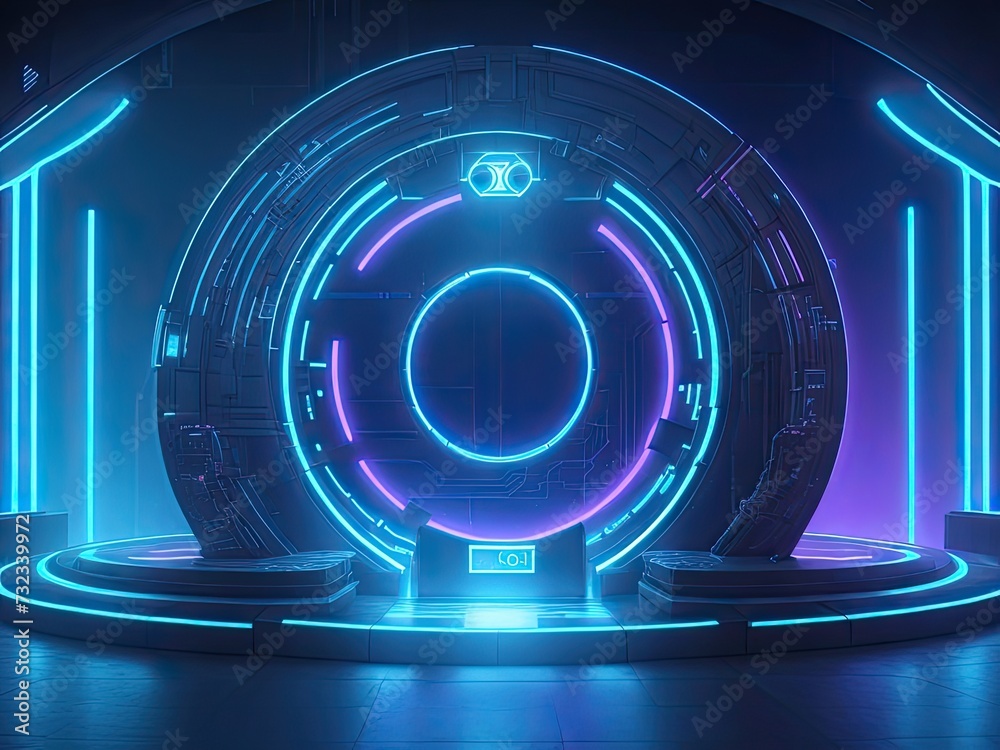 Hologram podium light blue hud vector 3D futuristic data concept neon vr fi abstract cyber game element