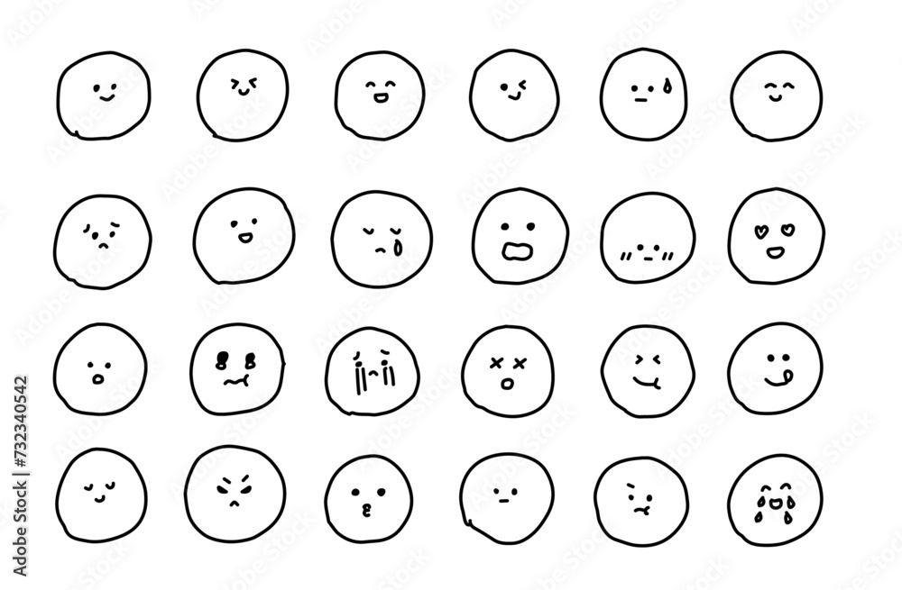 色々な表情の顔　絵文字　イラスト　素材　アイコン　