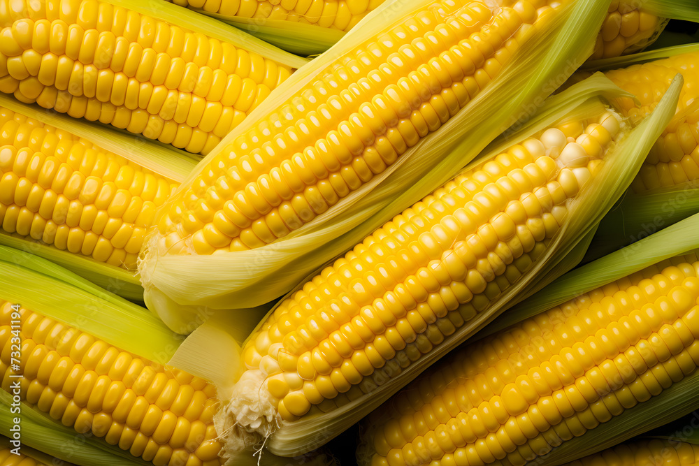 Food background - sweet corn background, top view Food background - sweet corn background, top view