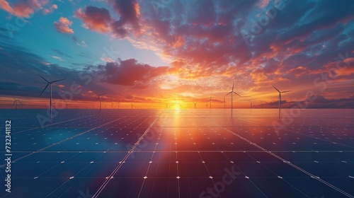 Renewable Energy Landscape at Sunset , renewable electricity energy concept