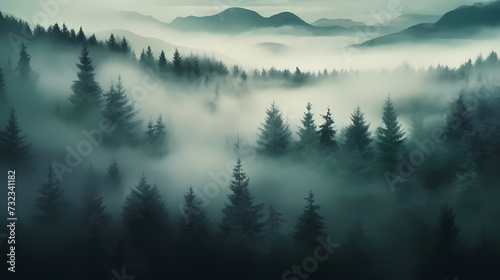 Forest landscape, exotic foggy forest © xuan
