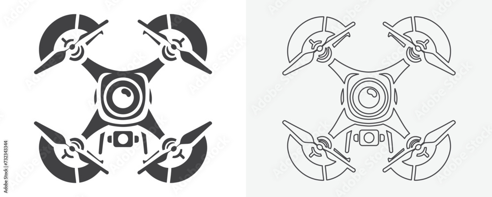 Naklejka premium Drone black icon. Vector drone icon black design. drone icon symbol design drone icon or logo isolated sign symbol vector illustration black drone on white background vector art