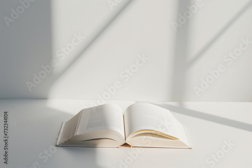 open book on a table, open book or presentation mockup on white background, blank empty pages