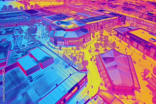 heat map of the city center arial view