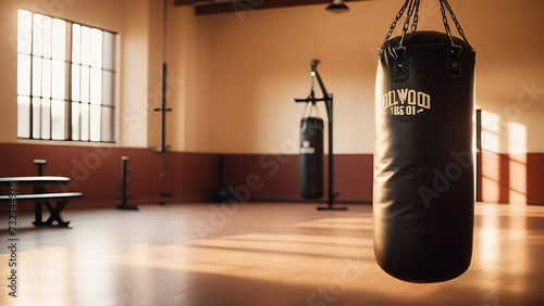 Boxing equipment from a boxing gym. Punching bag in the gym © mischenko