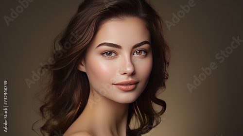 Beauty woman face healthy skin care female beautiful woman. Color brown background