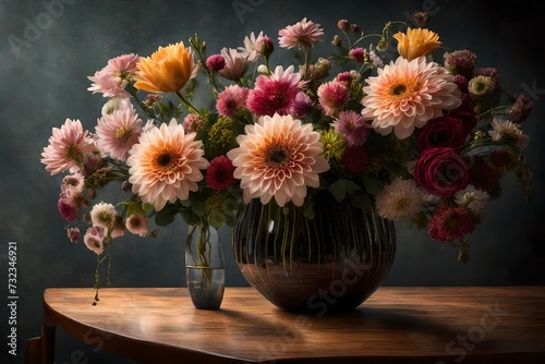A  stunning close-up view of a vase filled with vibrant flowers on a beautifully set dining table.  © Mehram