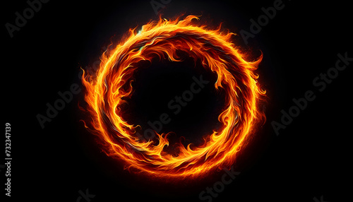 Intense and glowing fire loop  isolated on black  illustrating energy and heat for creative illustrations or graphic elements. Generative AI.