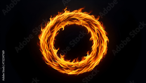 Dynamic ring of fire against a stark black backdrop  capturing the raw power of flame in motion for bold visual projects. Generative AI.