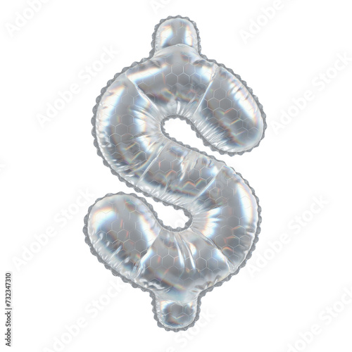 3D Balloon Symbol/Sign Dollar $ in Caustic glass hexagon Pattern