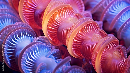 Close up detail of the spiraling colors of a tube worm photo