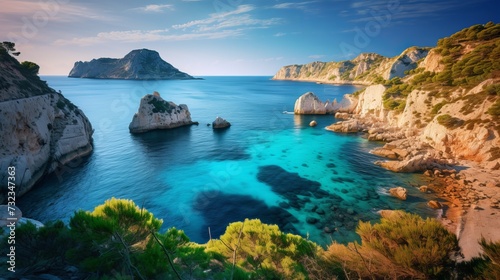 Bright spring view of the Cameo Island. Picturesque morning scene on the Port Sostis  Zakinthos island  Greece  Europe. Beauty of nature concept background