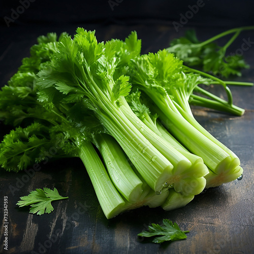 Fresh celery vegetable on table on black background, photo advertising cafe restaurant menu articles online magazine healthy image woman losing weight proper nutrition strong health photo